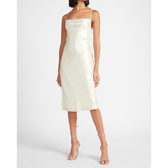 Express Metallic Cowl Neck Cross Back Midi Slip Dress - Picture 12 of 15